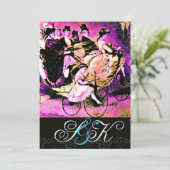 INVITATION NOIR ROSE BICYCLETTE MARIAGE DAMASSÉ MONOGRAMME (Debout devant)