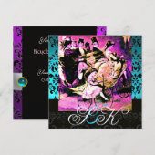 INVITATION NOIR ROSE BICYCLETTE MARIAGE DAMASSÉ MONOGRAMME (Devant / Derrière)