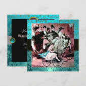 INVITATION NOIR ROSE BLEU BICYCLETTE MARIAGE DAMAS MONOGRAMME (Devant / Derrière)