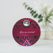 INVITATION NOIR & ROSE DAMASK GEMME MONOGRAMME (Debout devant)