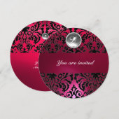 INVITATION NOIR & ROSE DAMASK GEMME MONOGRAMME (Devant / Derrière)