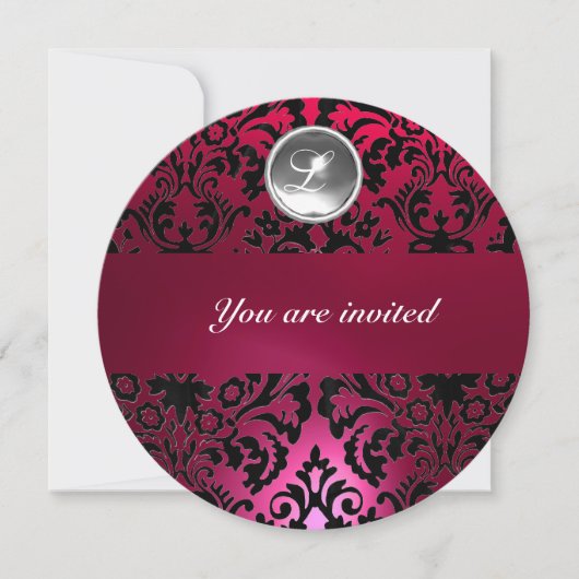 INVITATION NOIR & ROSE DAMASK GEMME MONOGRAMME (Devant)