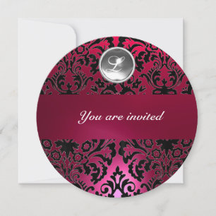 INVITATION NOIR & ROSE DAMASK GEMME MONOGRAMME