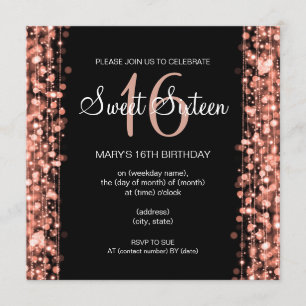 Invitation Noir rose d'or d'étincelles de partie de sweet