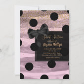 Invitation Noir rose et or à pois Chic nœud glamour fête (Devant)