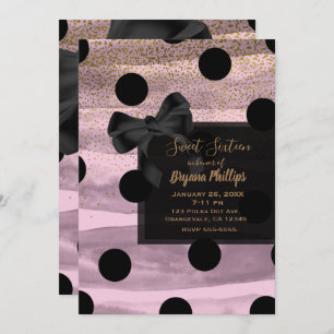Invitation Noir rose et or Pois Chic Bow Glam Party