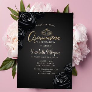 Invitation Noir Rose Gold Tiara Black Quinceañera