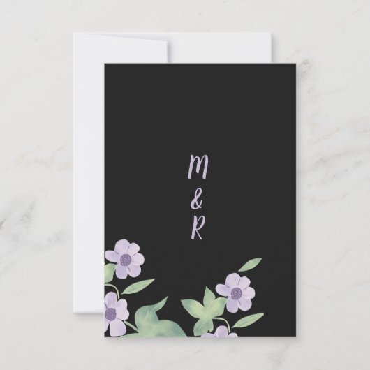 Invitation Noir rose lavande vert fleuri mariage (Dos)
