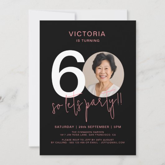 Invitation Noir rose moderne 60e anniversaire (Devant)