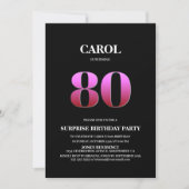 Invitation Noir rose moderne Surprise 80e anniversaire (Devant)