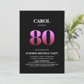 Invitation Noir rose moderne Surprise 80e anniversaire (Debout devant)