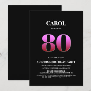 Invitation Noir rose moderne Surprise 80e anniversaire