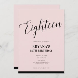 Invitation Noir rose Script minimal moderne dix-huit 18 18e