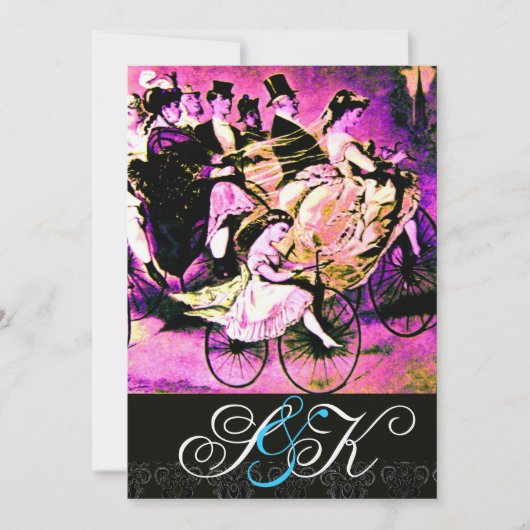 INVITATION NOIR ROSE VIOLET BICYCLETTE MARIAGE DAMAS INITIALE (Devant)