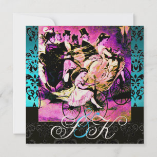 INVITATION NOIR ROSE VIOLET BICYCLETTE MARIAGE DAMAS INITIALE