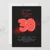 Invitation Noir rouge 30e Ballons Confetti Anniversaire adult (Devant)