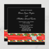 Invitation Noir Rouge asiatique Fleur Classé Mariage noir (Devant / Derrière)