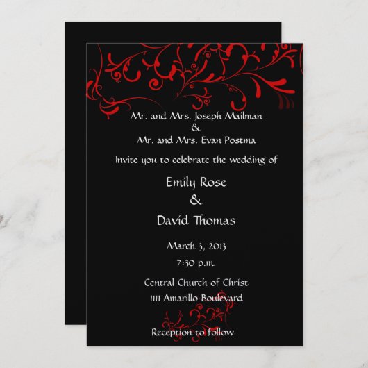 Invitation Noir, rouge, blanc (Devant / Derrière)