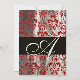 INVITATION NOIR ROUGE BLANC SOIE DAMAS MONOGRAMME CHAMPAGNE