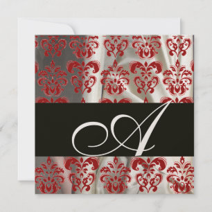 INVITATION NOIR ROUGE BLANC SOIE TISSU DAMAS MONOGRAMME