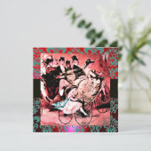 INVITATION NOIR ROUGE BLEU BICYCLETTE MARIAGE DAMASQUE MONOGR (Debout devant)