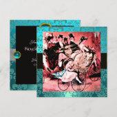 INVITATION NOIR ROUGE BLEU BICYCLETTE MARIAGE DAMASQUE MONOGR (Devant / Derrière)