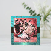 INVITATION NOIR ROUGE BLEU BICYCLETTE MARIAGE DAMASQUE MONOGR (Debout devant)