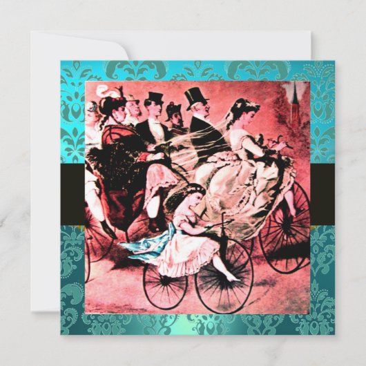 INVITATION NOIR ROUGE BLEU BICYCLETTE MARIAGE DAMASQUE MONOGR (Devant)