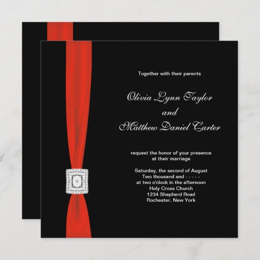 Invitation Noir rouge Bow rouge noir Mariage (Devant / Derrière)