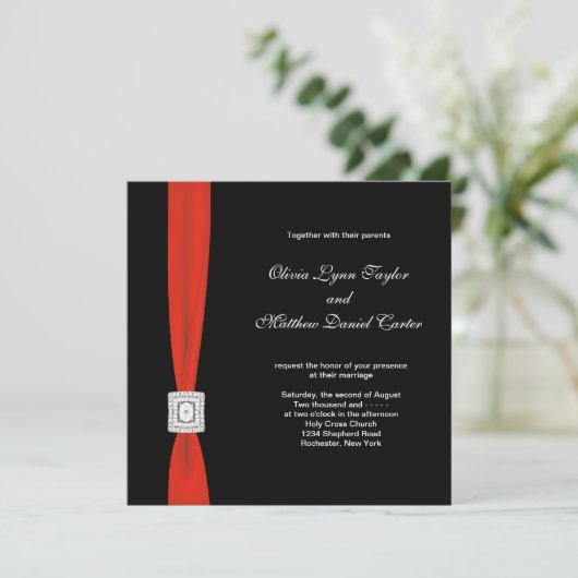 Invitation Noir rouge Bow rouge noir Mariage (Debout devant)