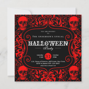 Invitation Noir rouge Damas crâne Personnalisé Halloween Part