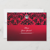 Invitation NOIR & ROUGE DAMASK GEMME PIERRE MONOGRAMME bordea (Dos)