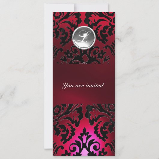 Invitation NOIR & ROUGE DAMASSÉ PIERRE GEMME MONOGRAMME borde (Devant)