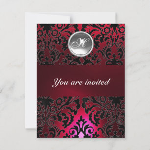 Invitation NOIR & ROUGE DAMASSÉ PIERRE GEMME MONOGRAMME burgu