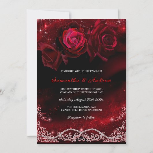 Invitation Noir rouge et blanc Mariage (Devant)