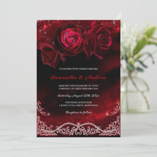 Invitation Noir rouge et blanc Mariage (Debout devant)