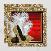 Invitation Noir, rouge et or talons hauts fête d'anniversaire (Devant / Derrière)