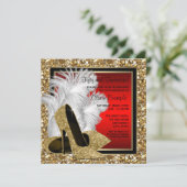 Invitation Noir, rouge et or talons hauts fête d'anniversaire (Debout devant)