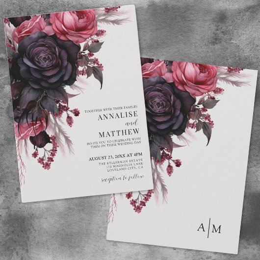 Invitation Noir Rouge Floral Mariage