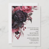 Invitation Noir Rouge Floral Mariage (Devant)