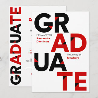 Invitation Noir & Rouge Gros Gras Lettres Angle-Coupe Graduat
