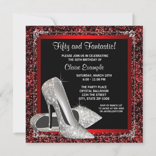 Invitation Noir Rouge Haut talons femmes Anniversaire (Devant)