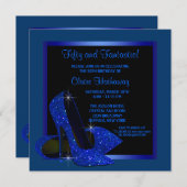 Invitation Noir Royal Bleu Haut talons femmes fête d'annivers (Devant / Derrière)