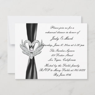 Invitation Noir Ruban Swans Silver Dîner de répétition Invita