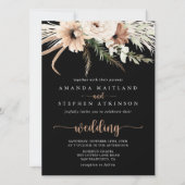 Invitation Noir Rustique Boho Floral Mariage avant et arrière (Devant)