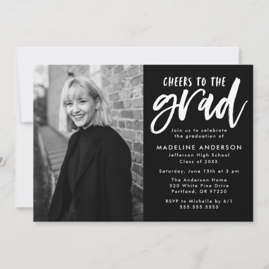 Invitation Noir | Salutations à la Grad Script Grad Graduatio (Devant)