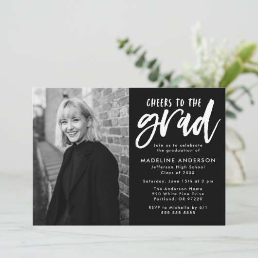 Invitation Noir | Salutations à la Grad Script Grad Graduatio (Debout devant)