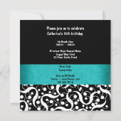 Invitation Noir sarcelle aigue élégant célébration tout âge (Dos)