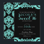 Invitation Noir & Sarcelle Élégant Chic Damas Soirée Douce 16<br><div class="desc">Personnaliser pour tout événement.</div>