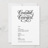 Invitation noir script côtier cowgirl bachelorée (Dos)